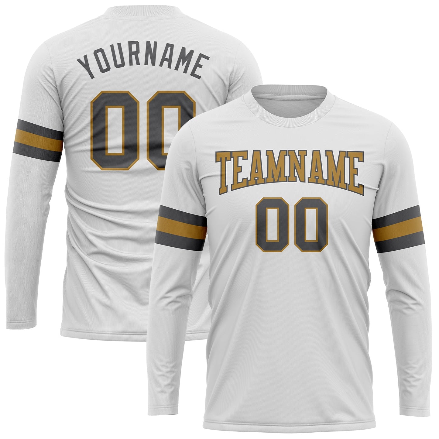 Custom White Steel Gray-Old Gold Long Sleeve Performance T-Shirt - Main View
