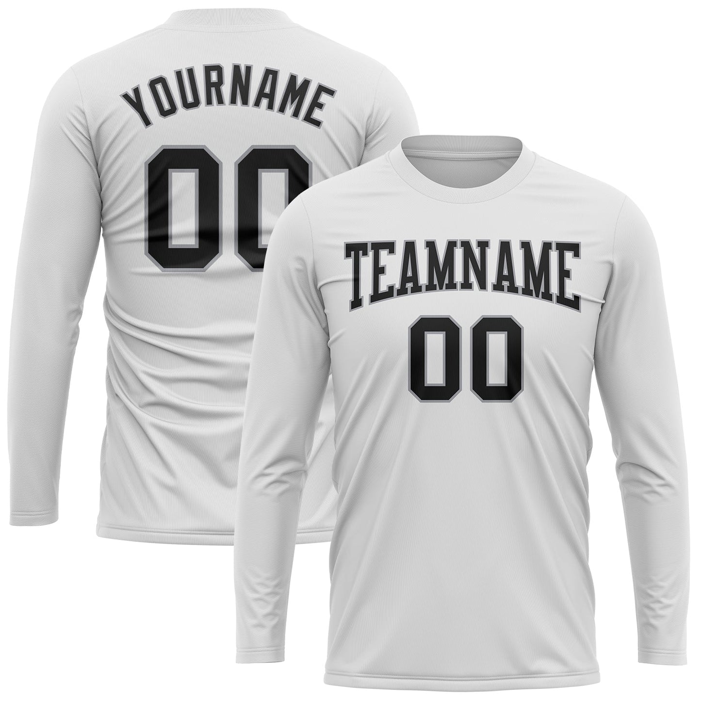 Custom White Black-Gray Long Sleeve Performance T-Shirt view 2
