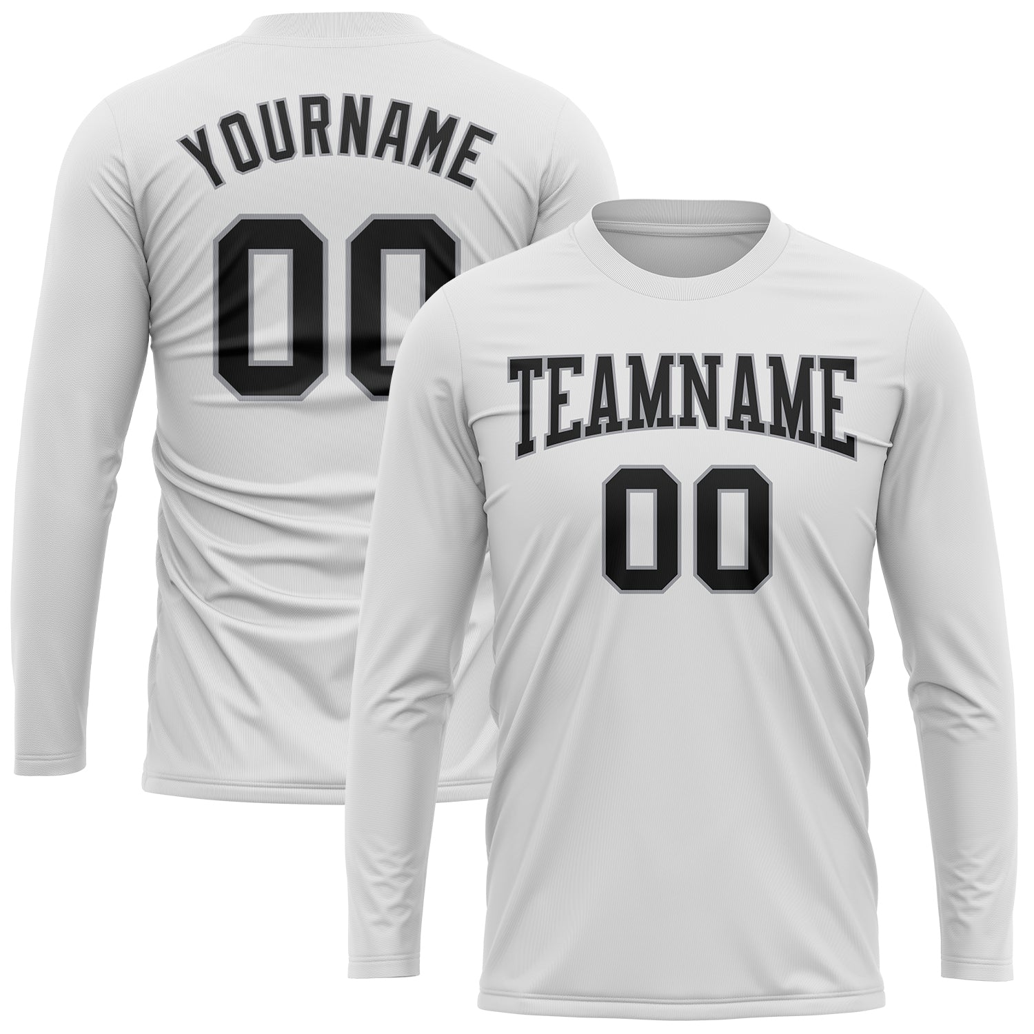 Custom White Black-Gray Long Sleeve Performance T-Shirt view 2