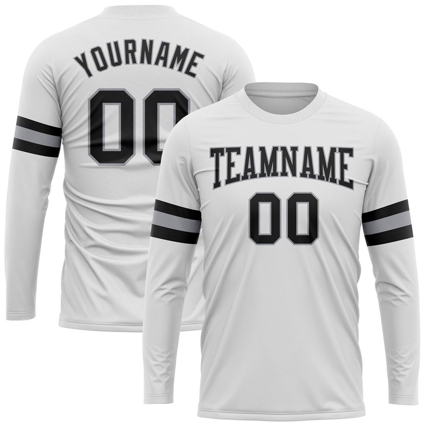Custom White Black-Gray Long Sleeve Performance T-Shirt - Main View