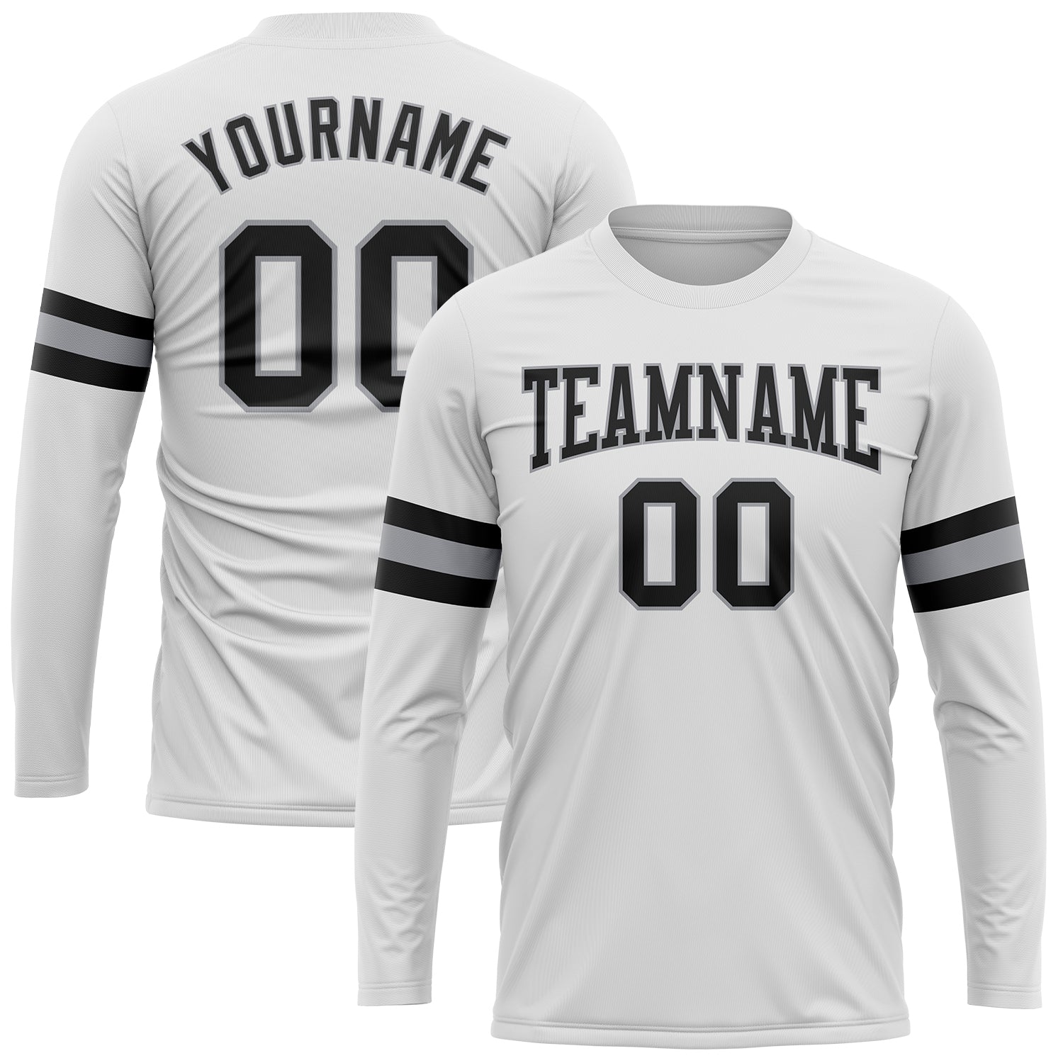 Custom White Black-Gray Long Sleeve Performance T-Shirt - Main View