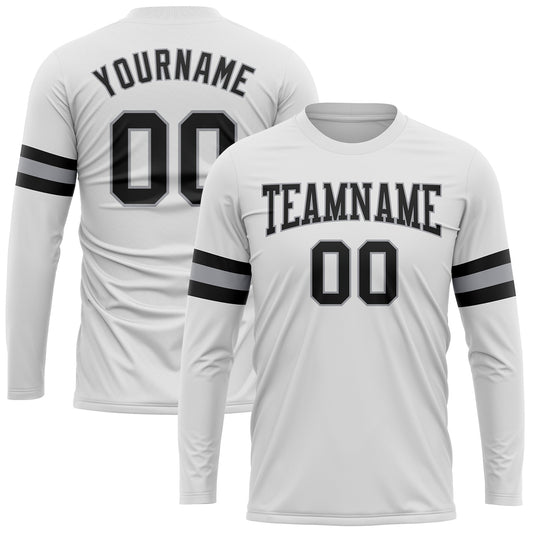 Custom White Black-Gray Long Sleeve Performance T-Shirt - Main View
