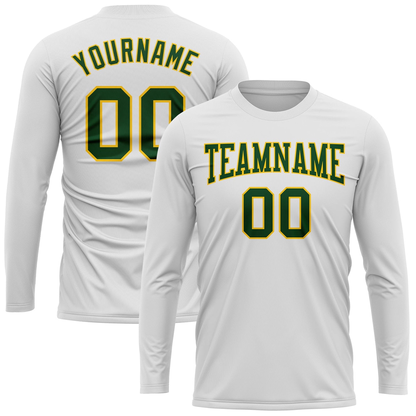 Custom White Green-Gold Long Sleeve Performance T-Shirt view 2