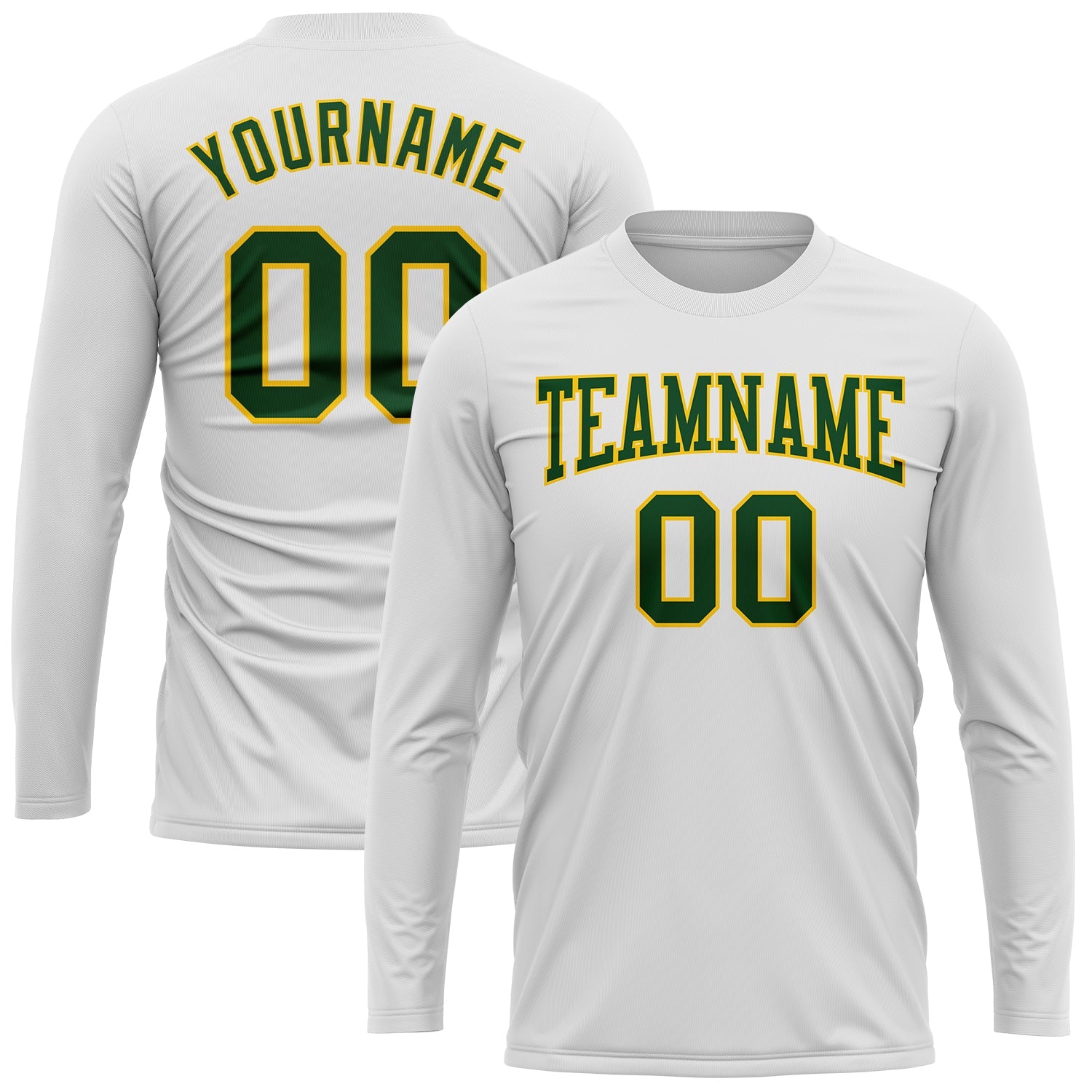 Custom White Green-Gold Long Sleeve Performance T-Shirt view 2