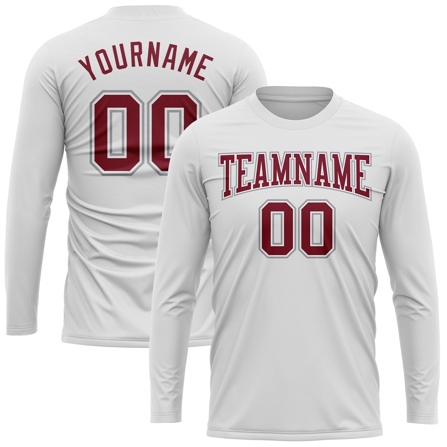Custom White Crimson-Gray Long Sleeve Performance T-Shirt view 2