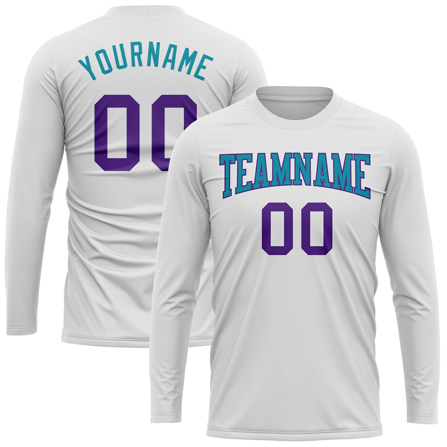Custom White Purple-Teal Long Sleeve Performance T-Shirt view 2