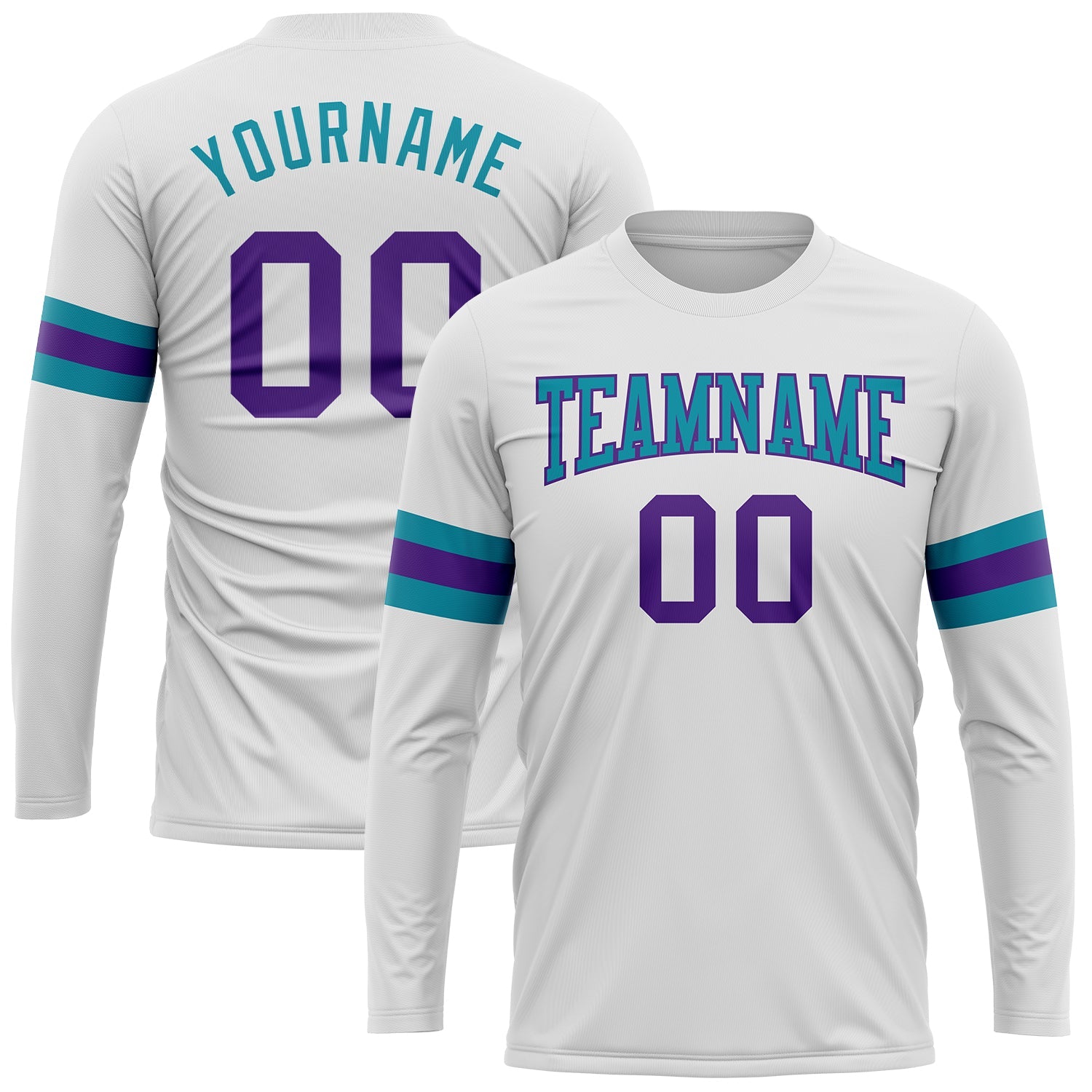 Custom White Purple-Teal Long Sleeve Performance T-Shirt - Main View