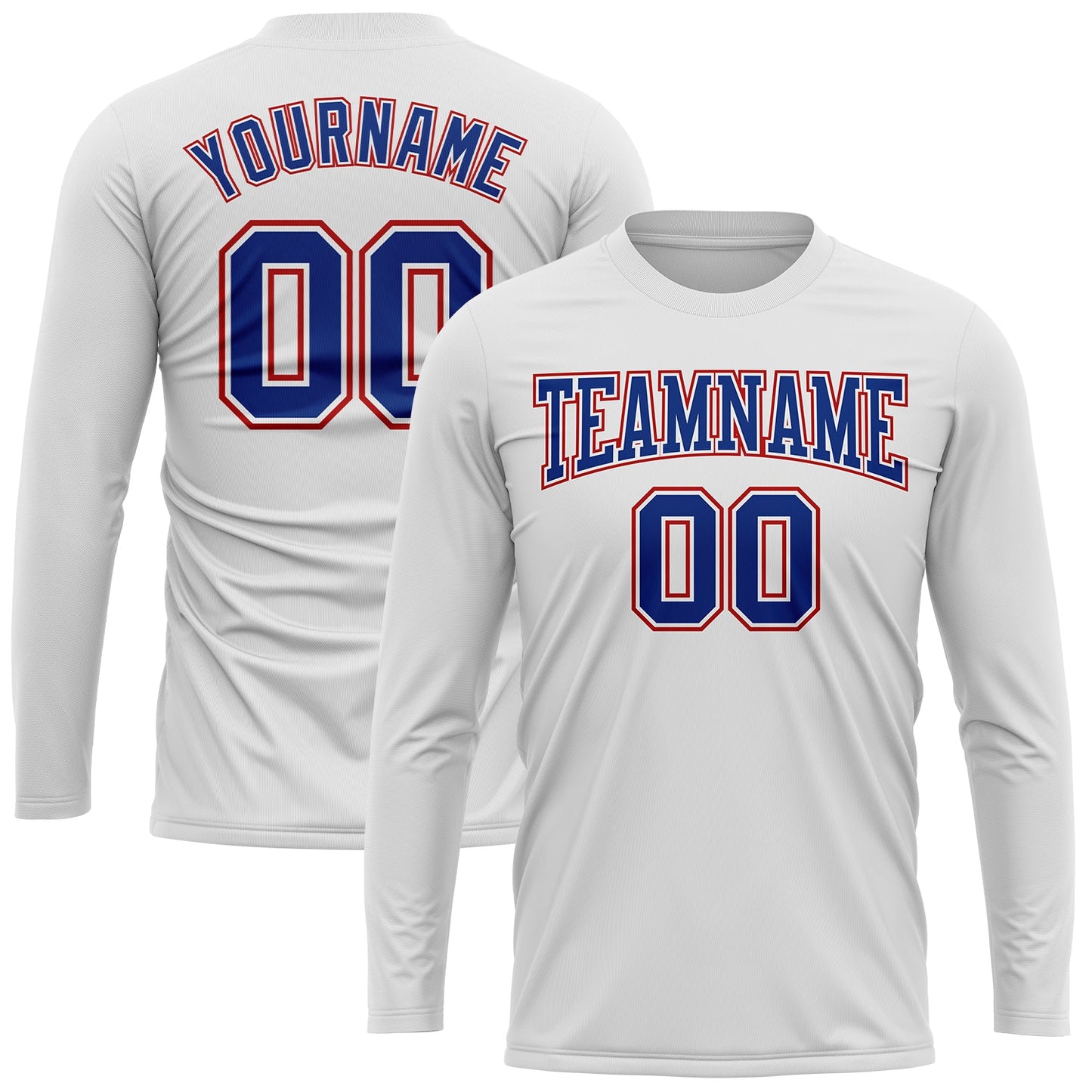 Custom White Royal-Red Long Sleeve Performance T-Shirt view 2