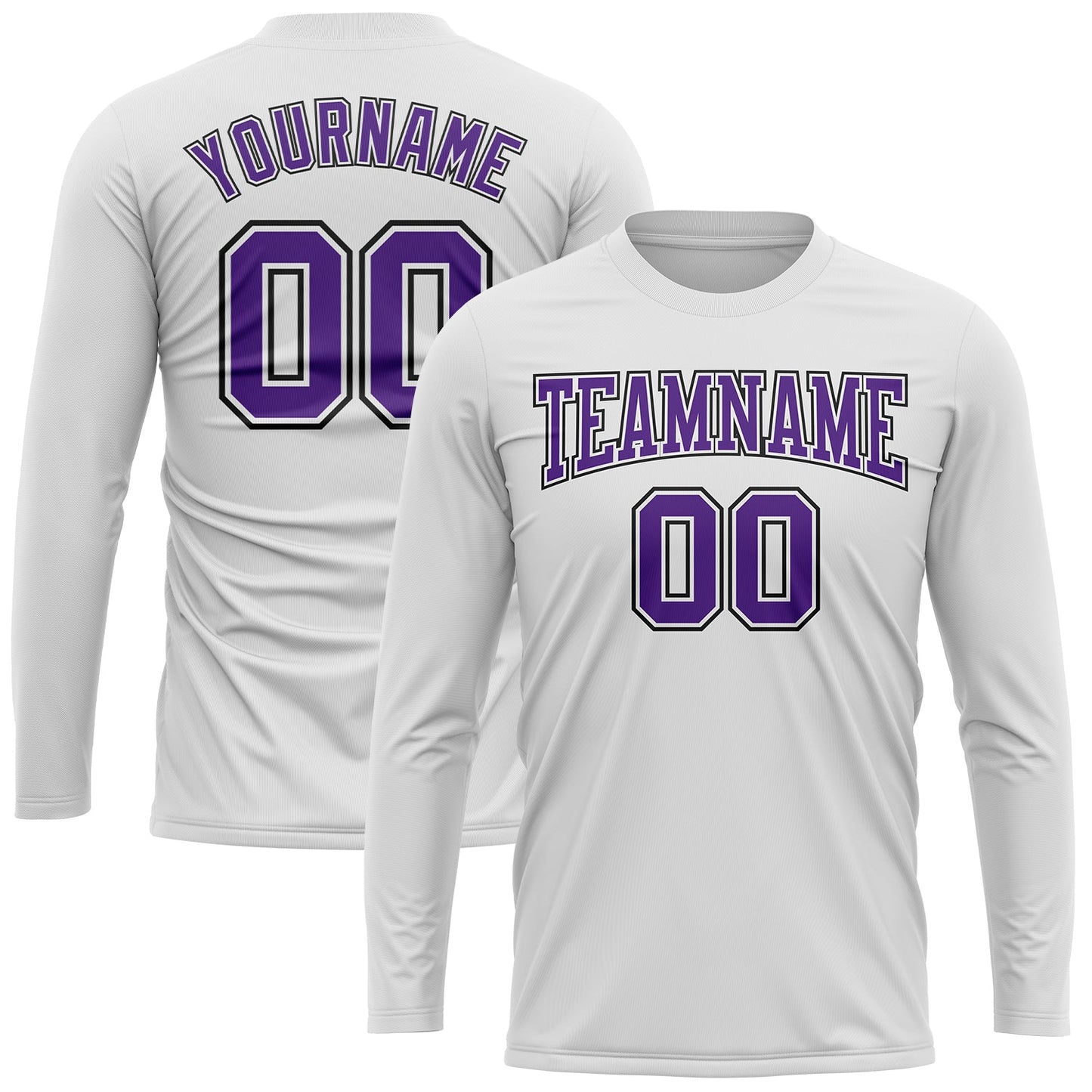 Custom White Purple-Black Long Sleeve Performance T-Shirt view 2