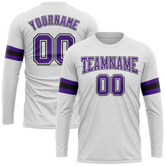 Custom White Purple-Black Long Sleeve Performance T-Shirt - Main View