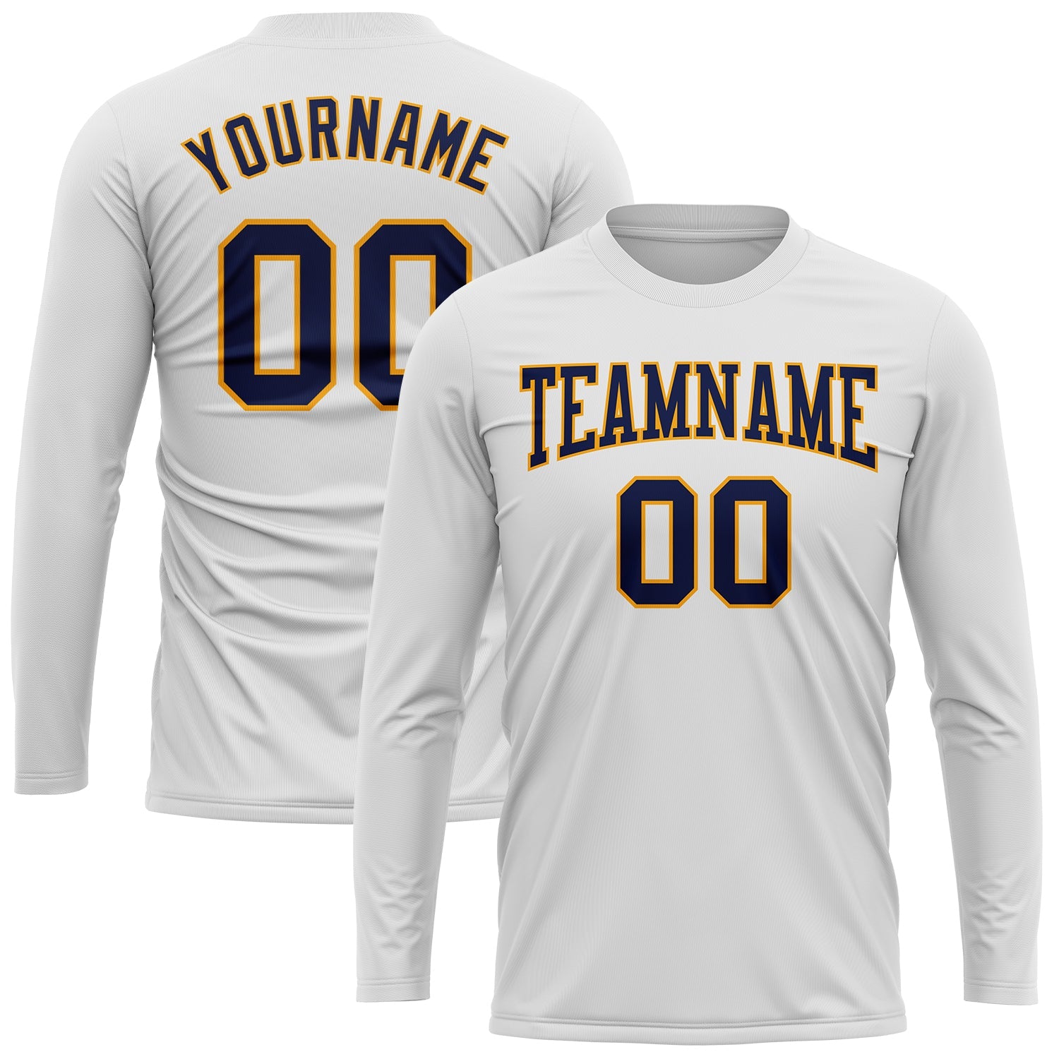 Custom White Navy-Gold Long Sleeve Performance T-Shirt view 2