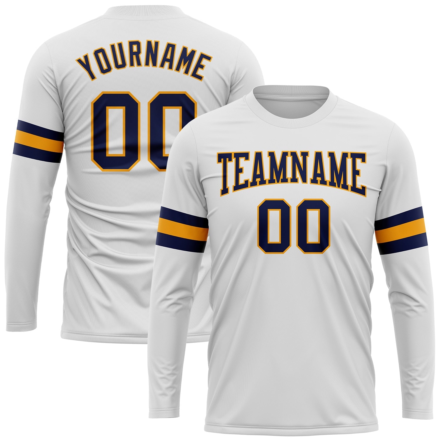 Custom White Navy-Gold Long Sleeve Performance T-Shirt - Main View