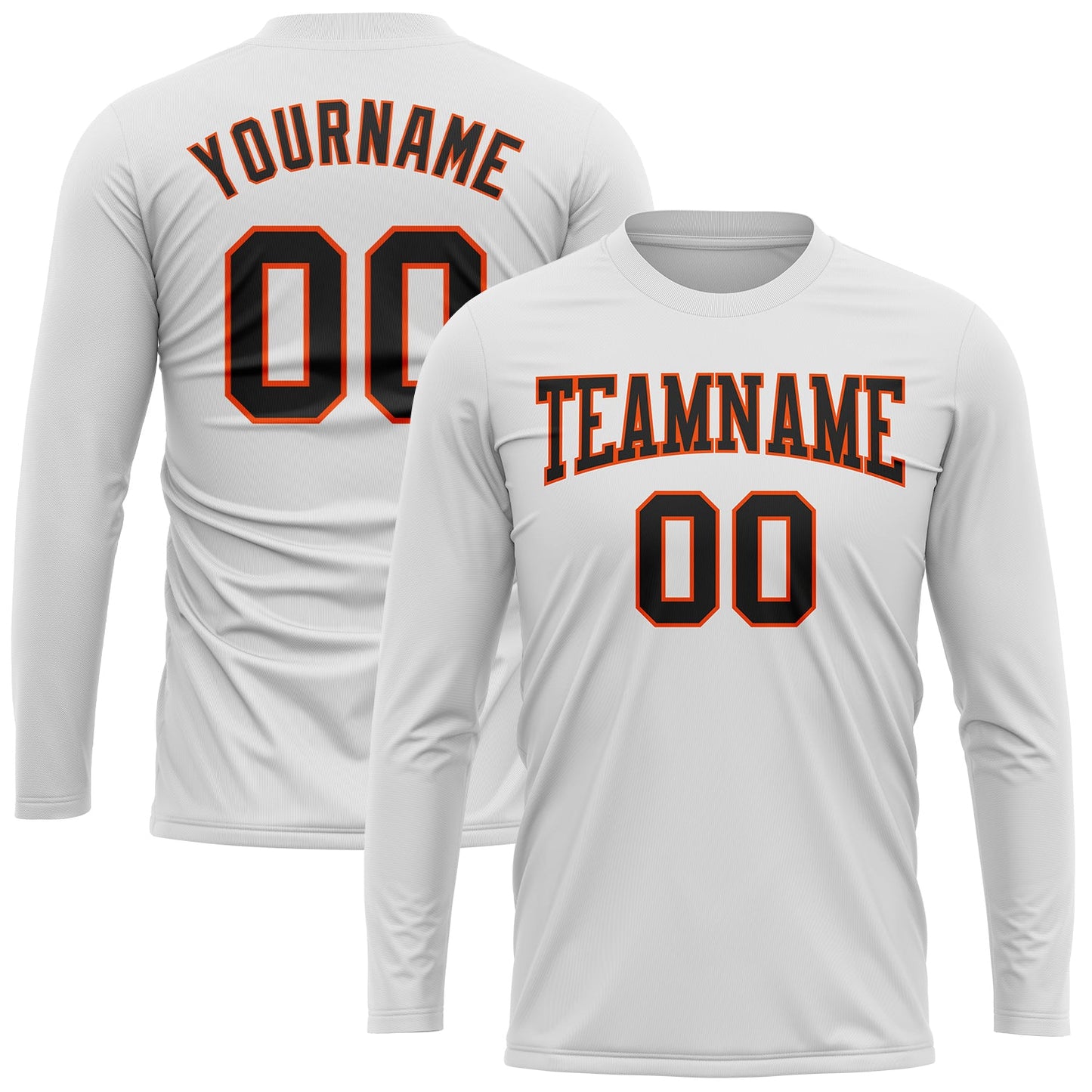 Custom White Black-Orange Long Sleeve Performance T-Shirt view 2