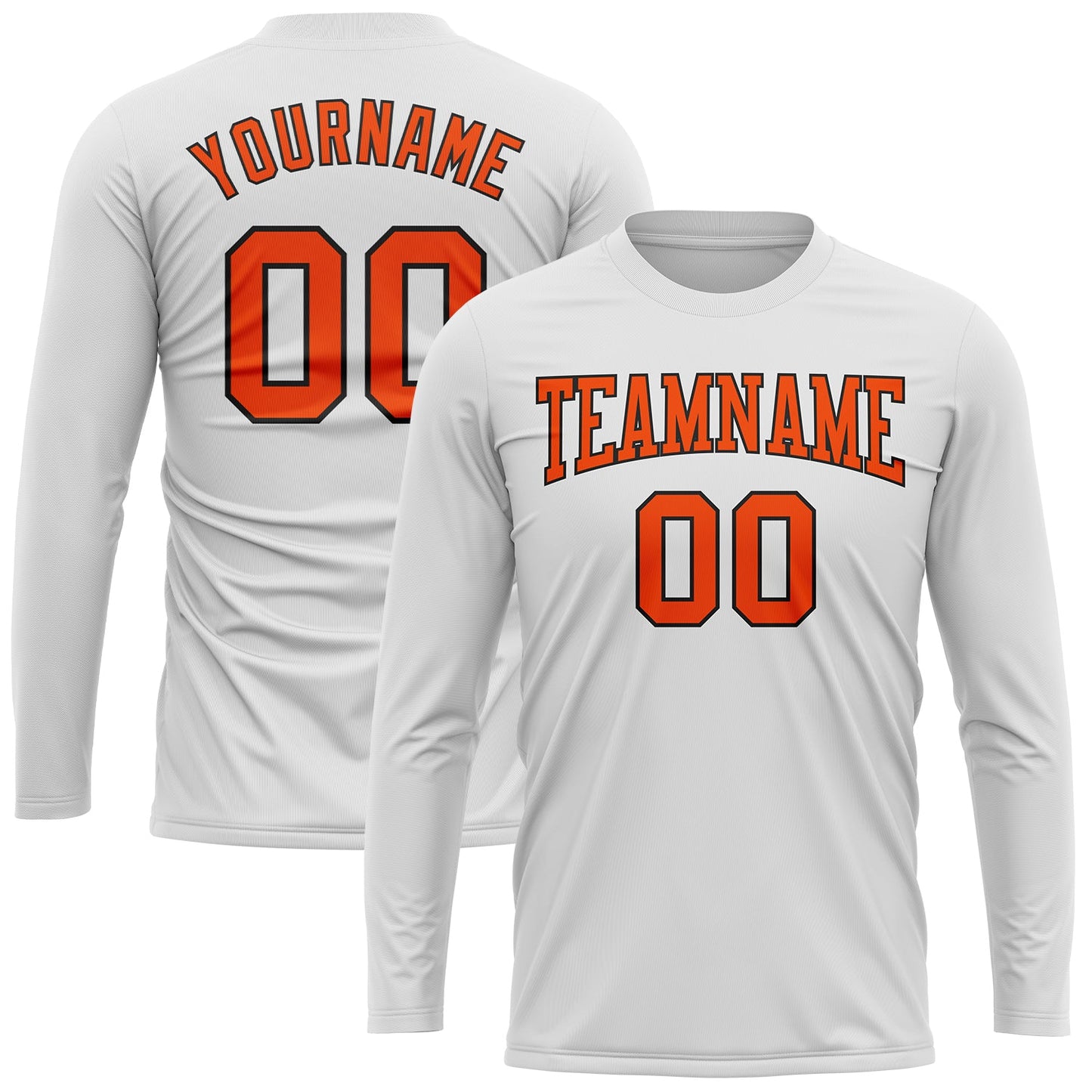 Custom White Orange-Black Long Sleeve Performance T-Shirt view 2