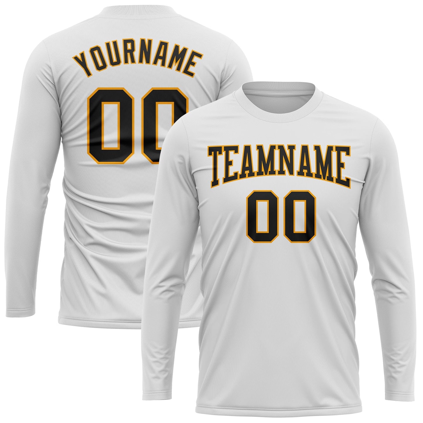 Custom White Black-Gold Long Sleeve Performance T-Shirt view 2