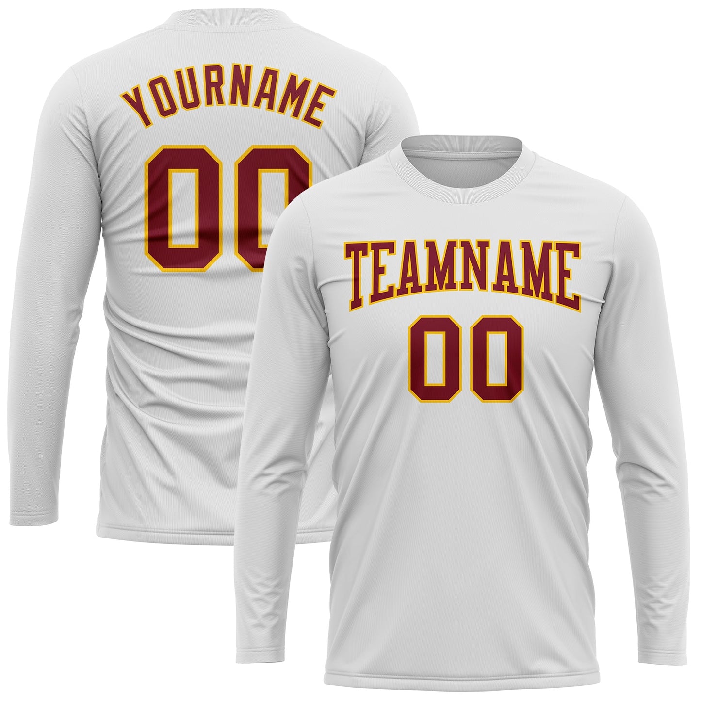 Custom White Crimson-Gold Long Sleeve Performance T-Shirt view 2