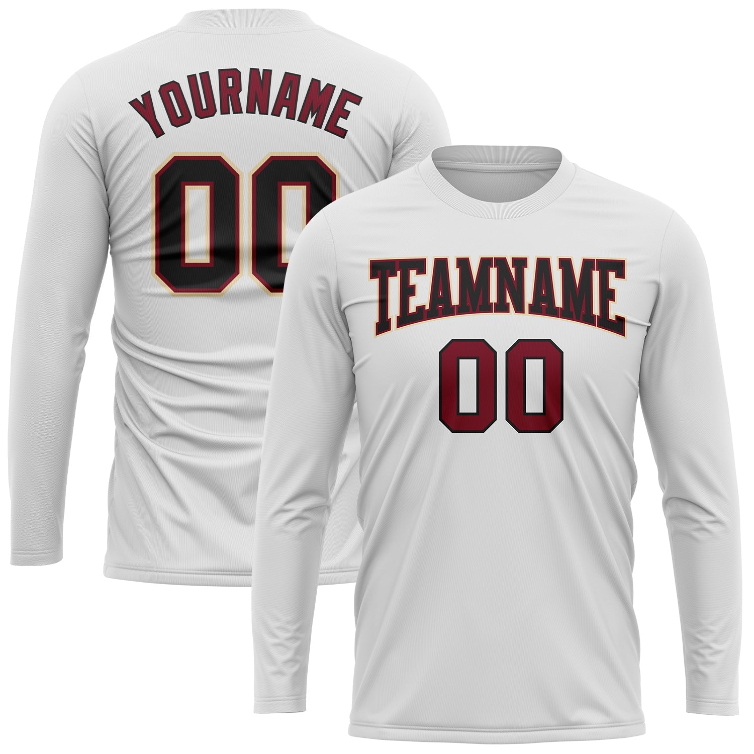 Custom White Black Crimson-Cream Long Sleeve Performance T-Shirt view 2