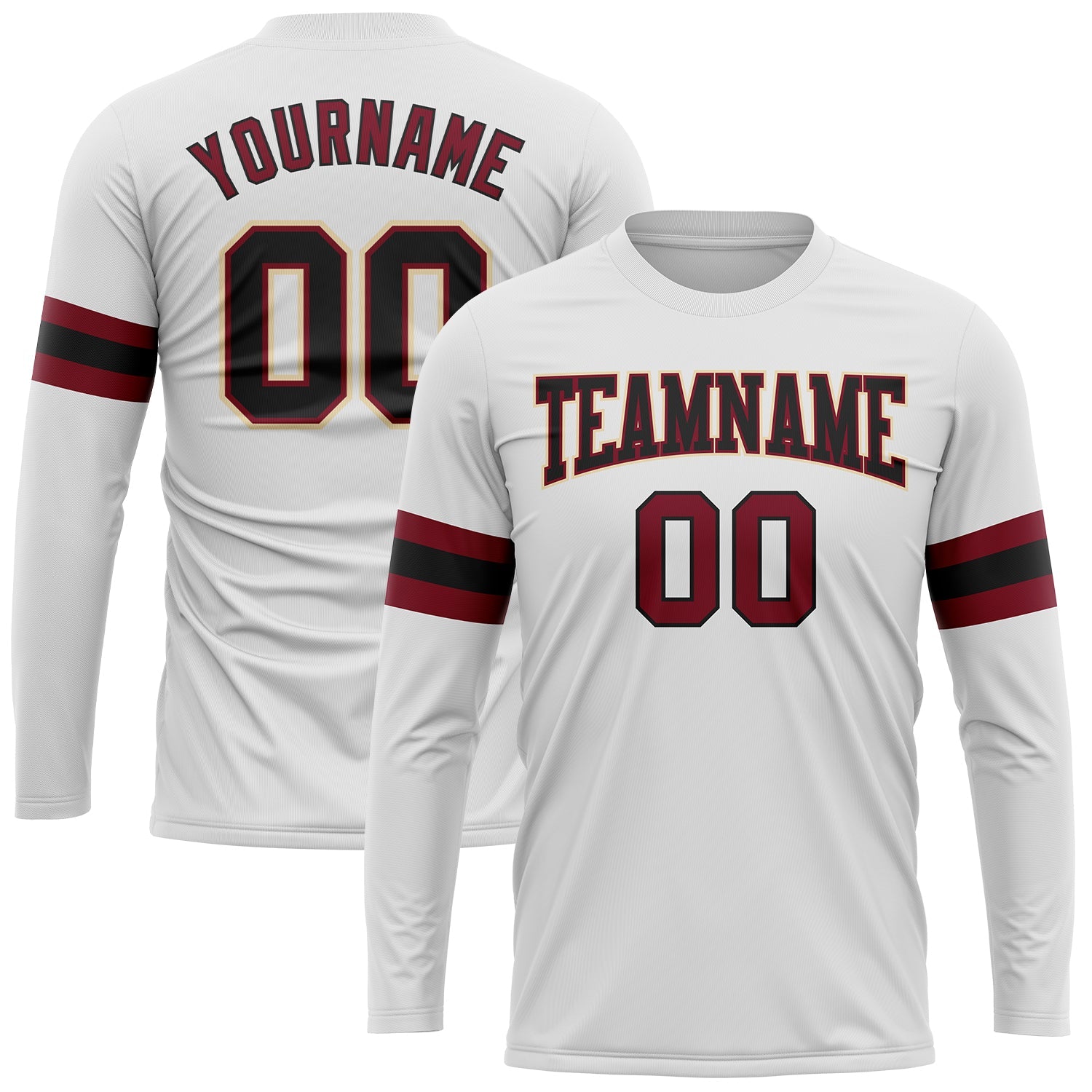 Custom White Black Crimson-Cream Long Sleeve Performance T-Shirt - Main View