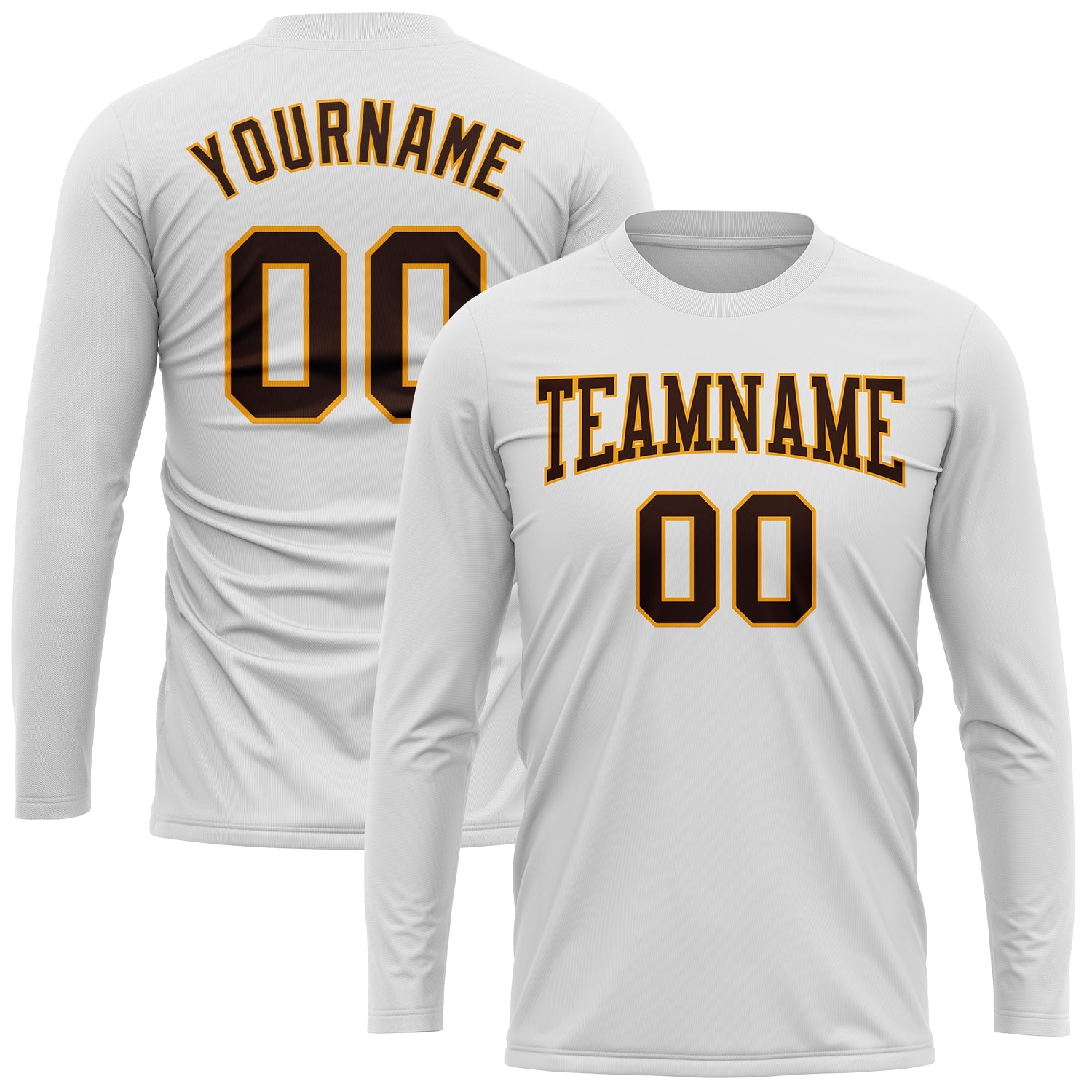 Custom White Brown-Gold Long Sleeve Performance T-Shirt view 2