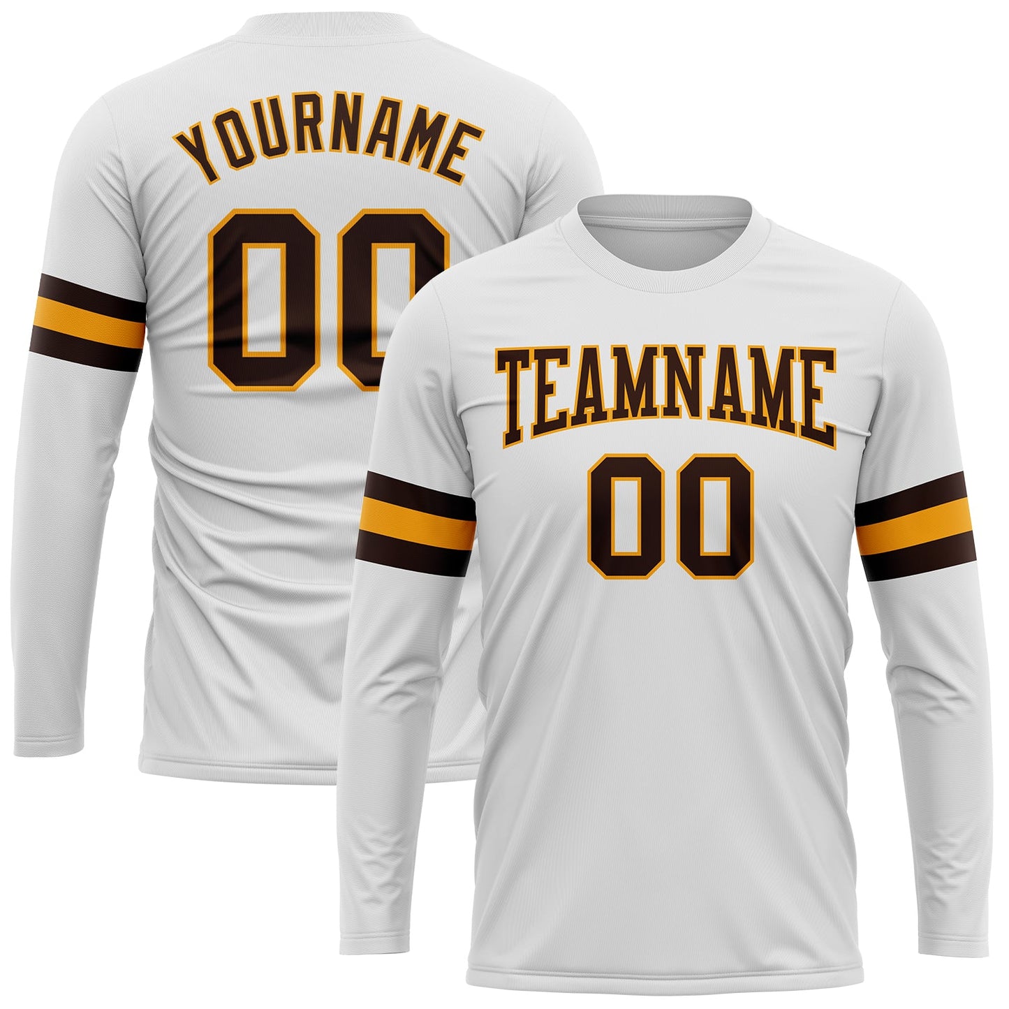 Custom White Brown-Gold Long Sleeve Performance T-Shirt - Main View