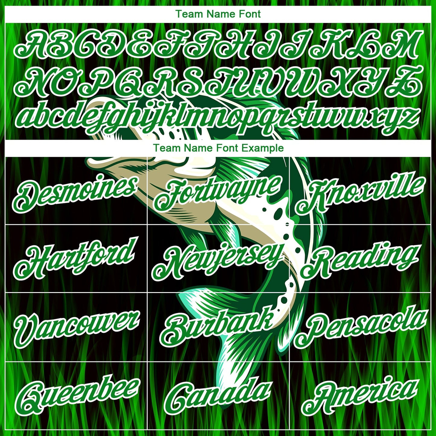 Custom Grass Green Black-White 3D Bass Fish Fishing Long Sleeve Performance T-Shirt view 3
