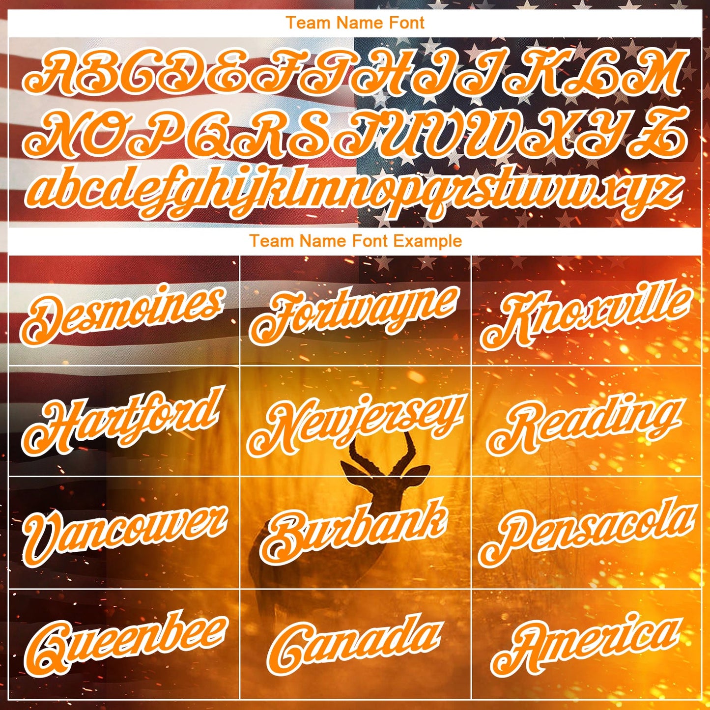 Custom Bay Orange White 3D Animal Deer Hunting American Flag Long Sleeve Performance T-Shirt view 3