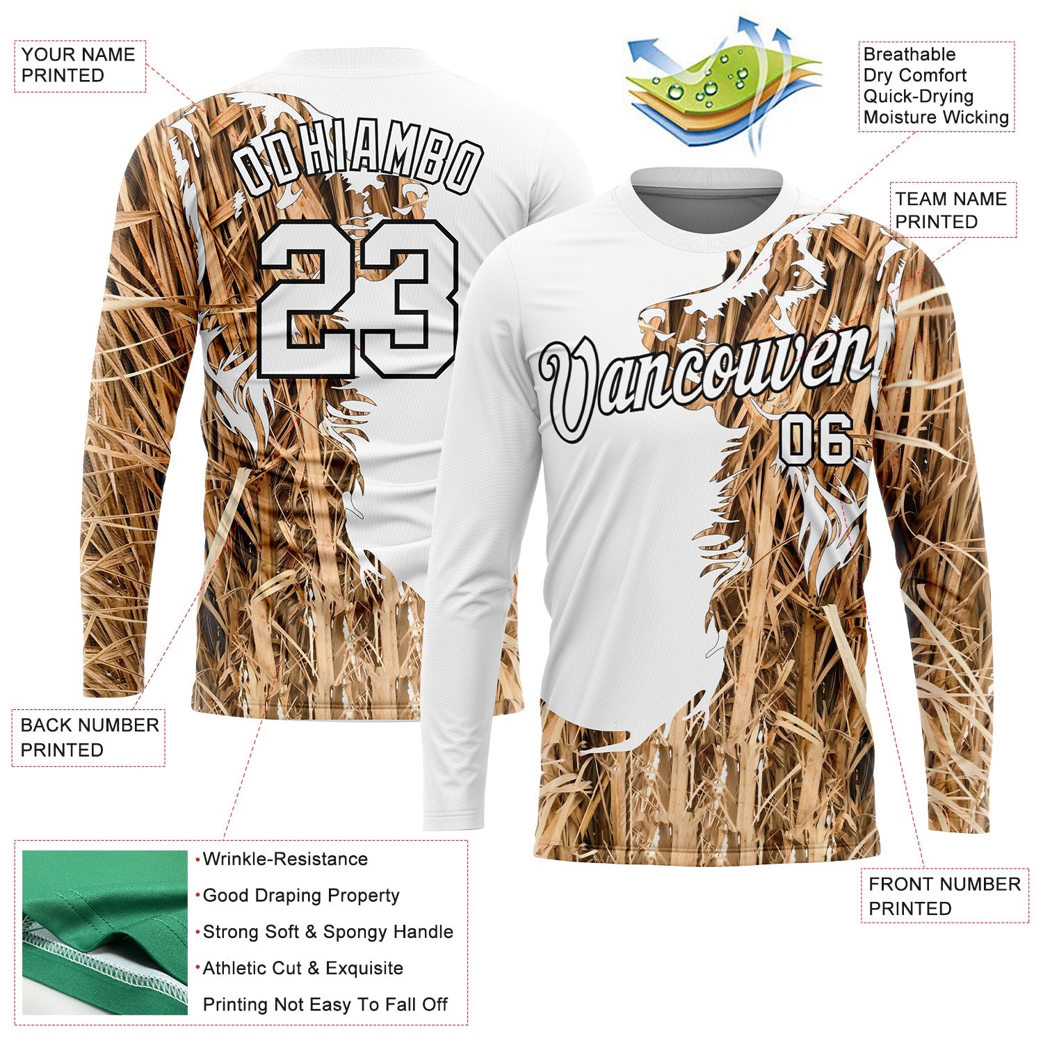 Custom White Black 3D Animal Dog Hunting Long Sleeve Performance T-Shirt view 2