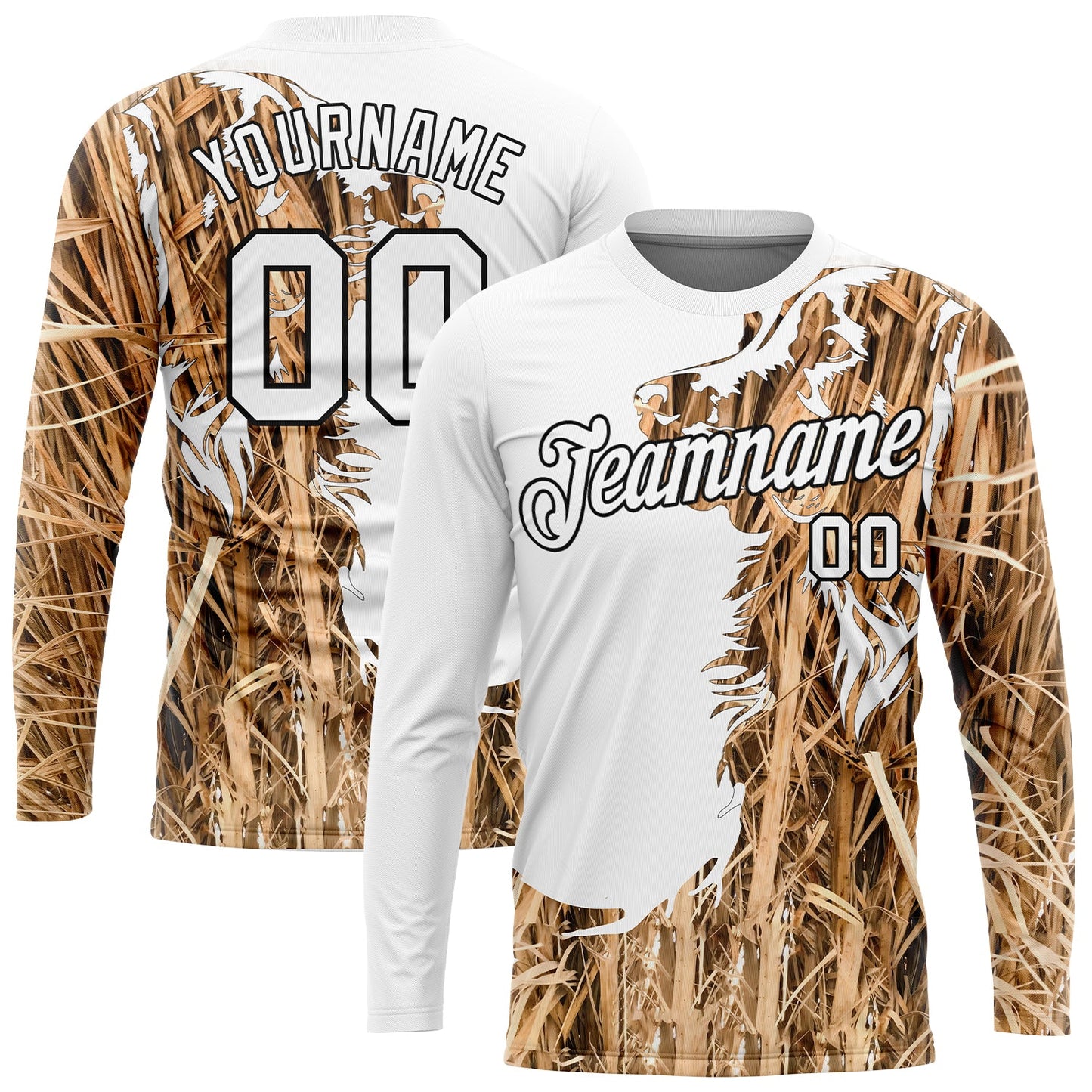 Custom White Black 3D Animal Dog Hunting Long Sleeve Performance T-Shirt - Main View