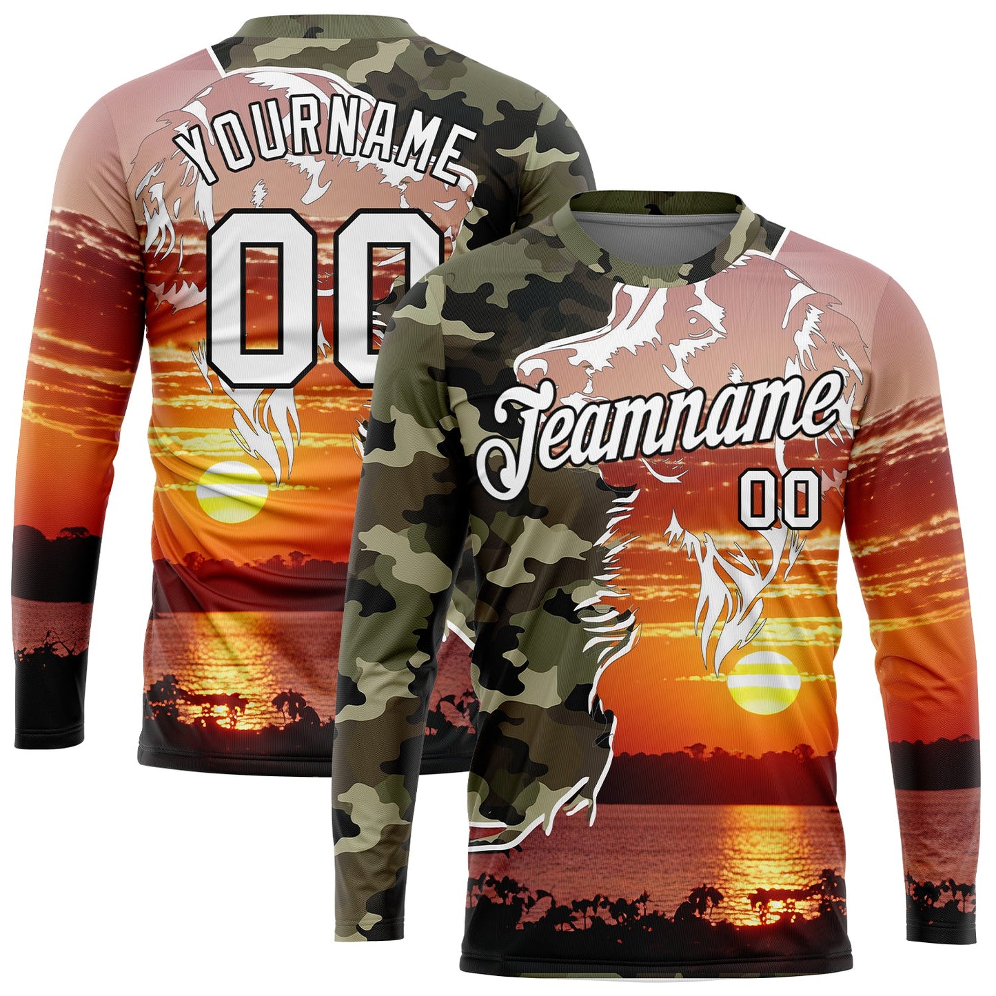 Custom Camo White-Black 3D Animal Dog Hunting Long Sleeve Performance T-Shirt - Main View