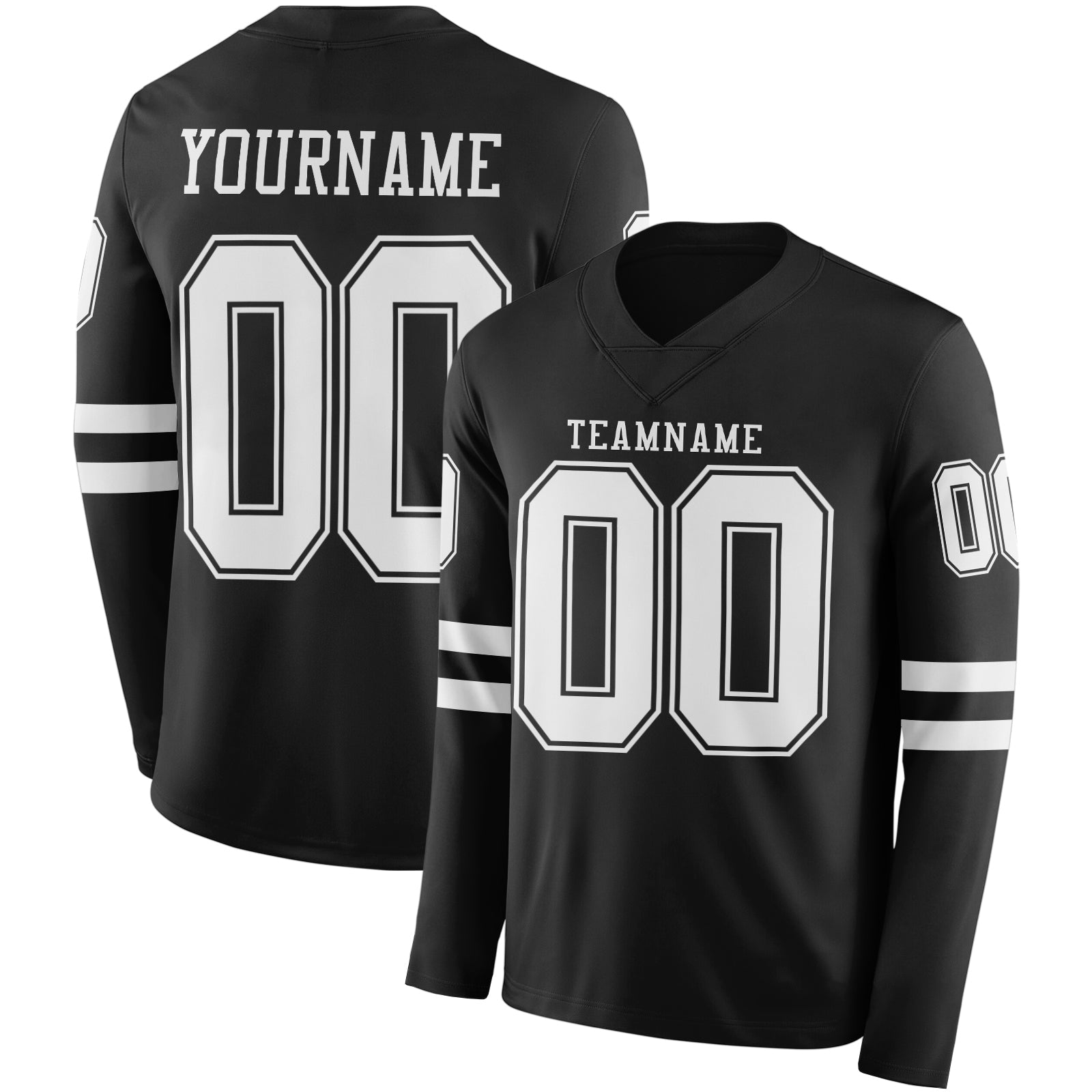 Custom Black White Long Sleeve Authentic Football Jersey - Main View
