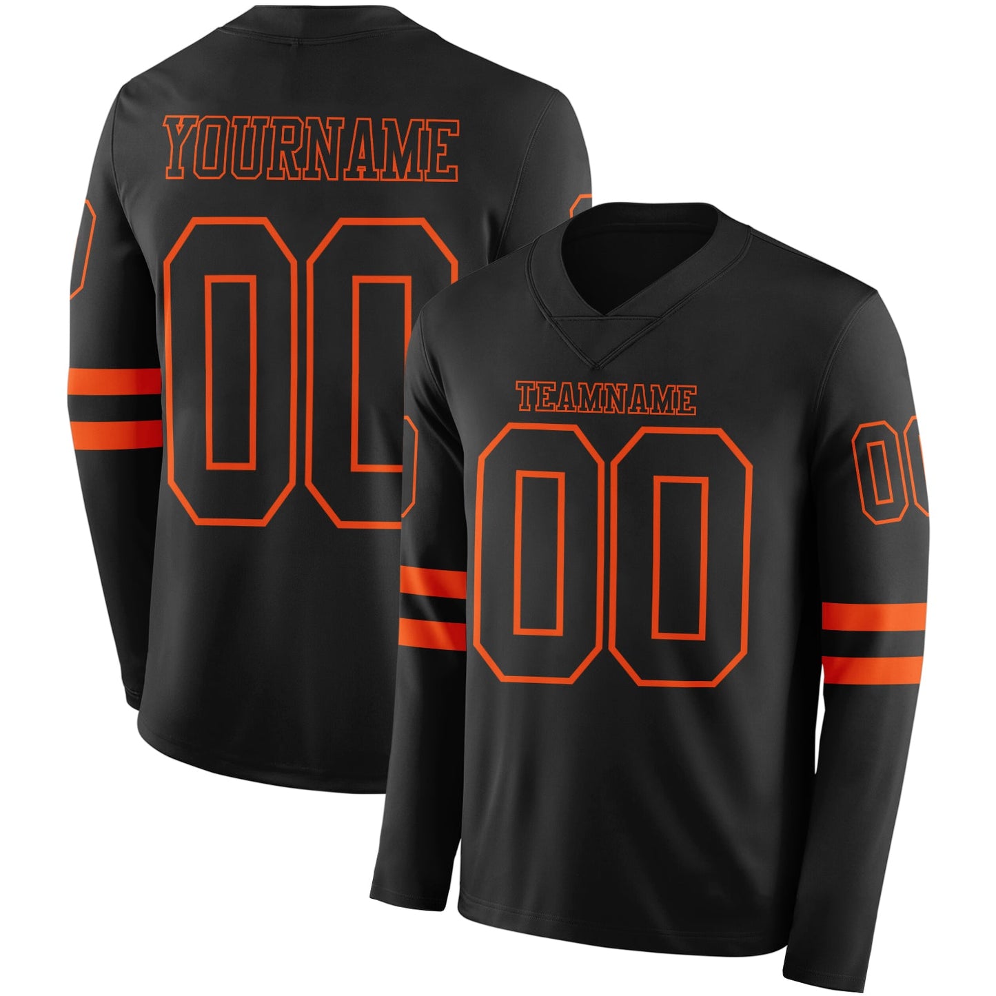 Custom Black Orange Long Sleeve Authentic Football Jersey - Main View