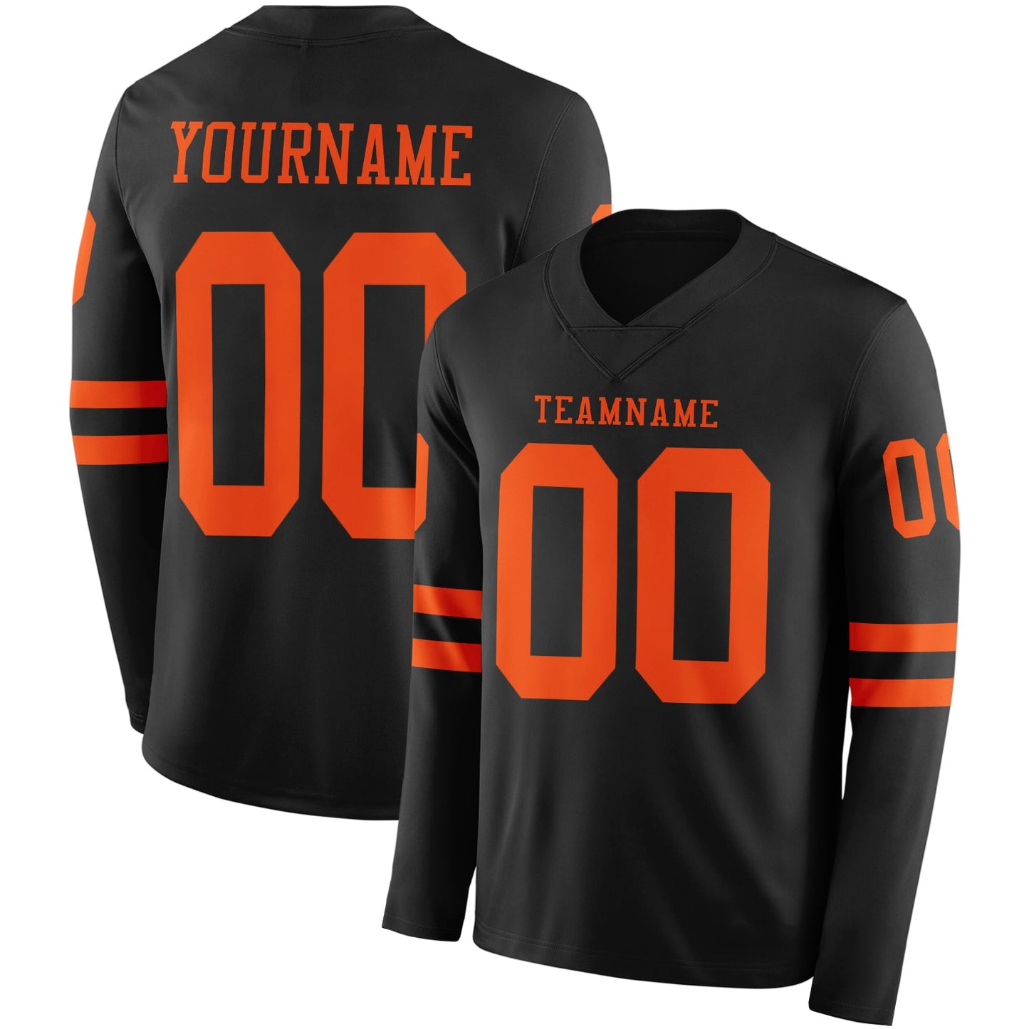 Custom Black Orange Long Sleeve Authentic Football Jersey - Main View