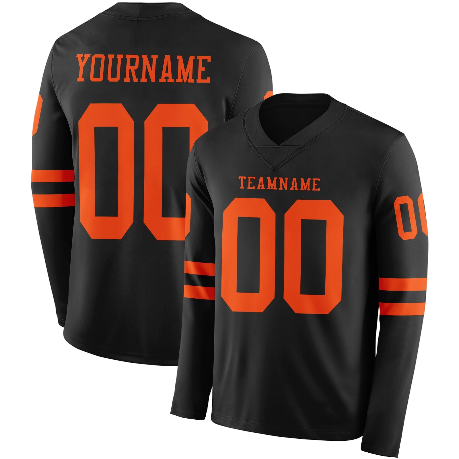 Custom Black Orange Long Sleeve Authentic Football Jersey - Main View