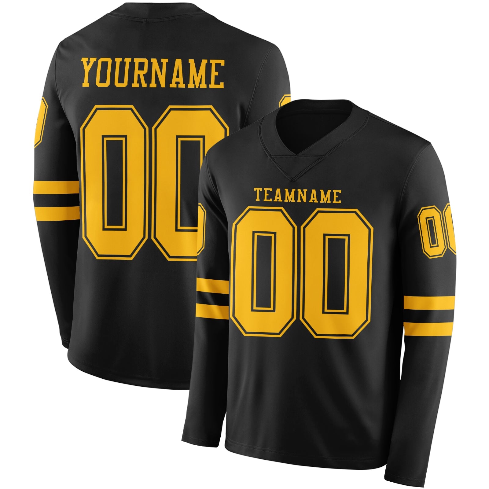 Custom Black Gold Long Sleeve Authentic Football Jersey - Main View