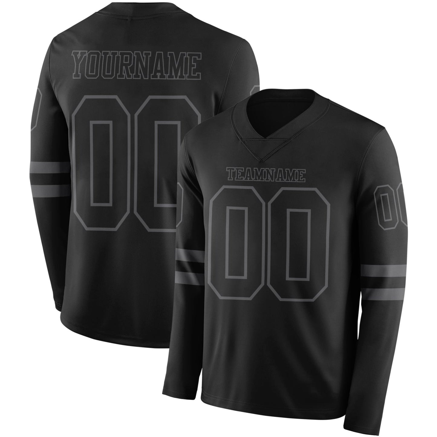 Custom Black Steel Gray Long Sleeve Authentic Football Jersey - Main View