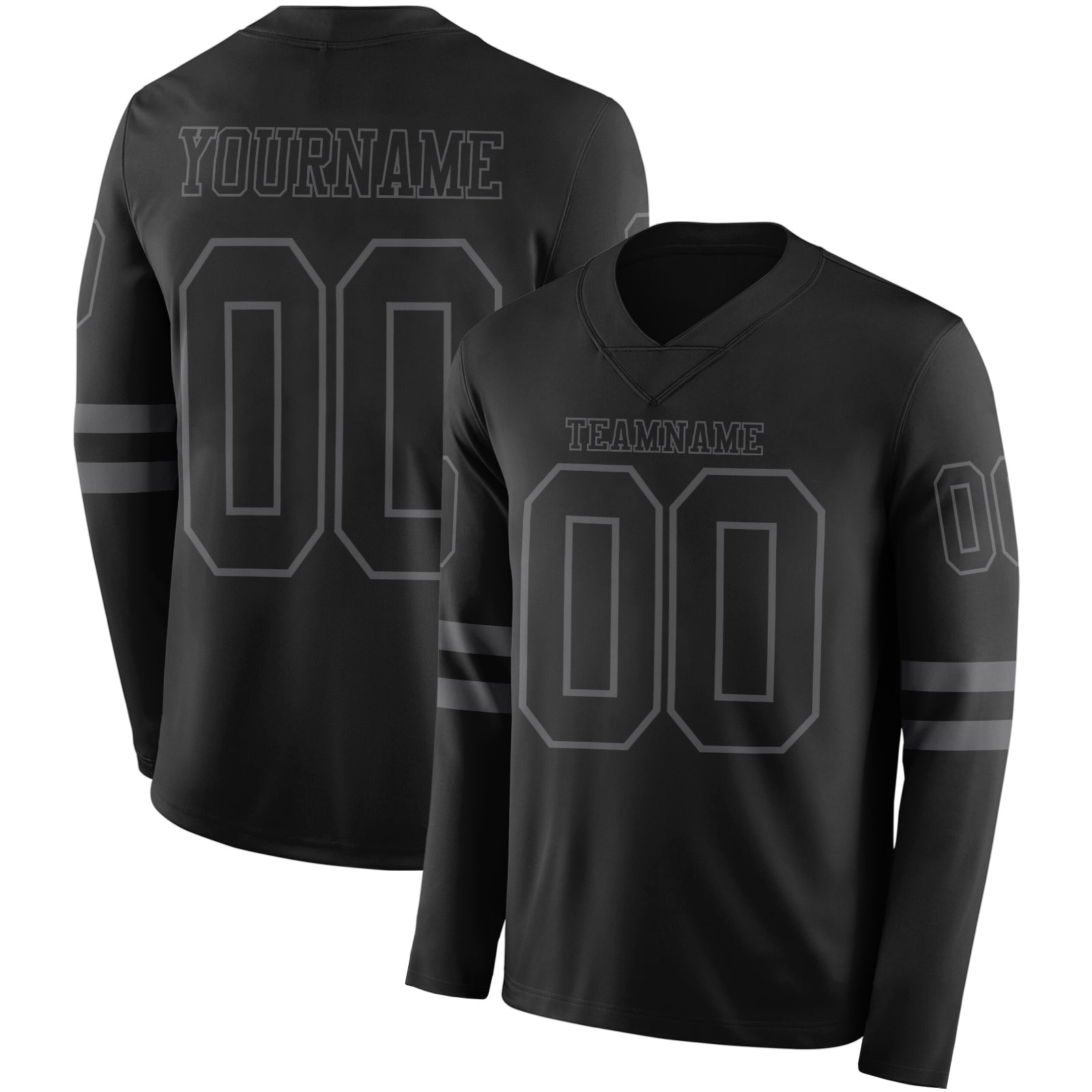 Custom Black Steel Gray Long Sleeve Authentic Football Jersey - Main View