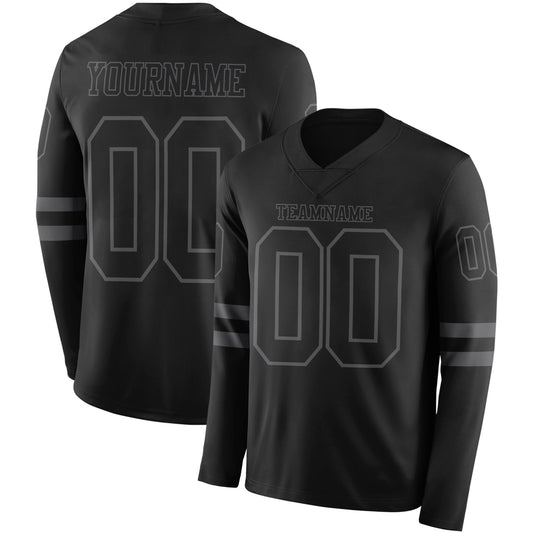Custom Black Steel Gray Long Sleeve Authentic Football Jersey - Main View