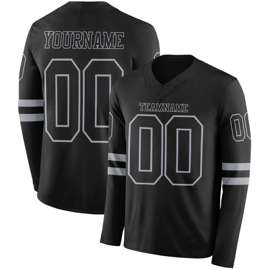 Custom Black Gray Long Sleeve Authentic Football Jersey - Main View