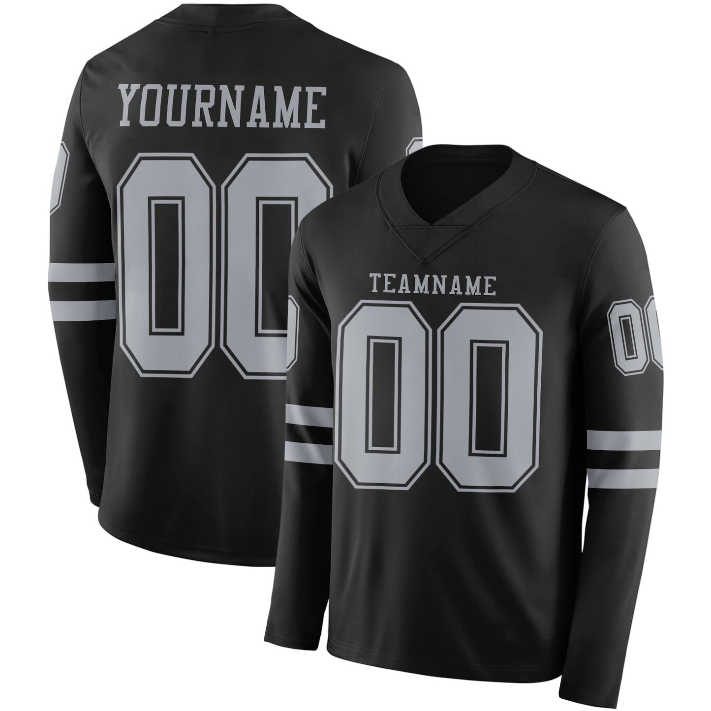 Custom Black Gray Long Sleeve Authentic Football Jersey - Main View