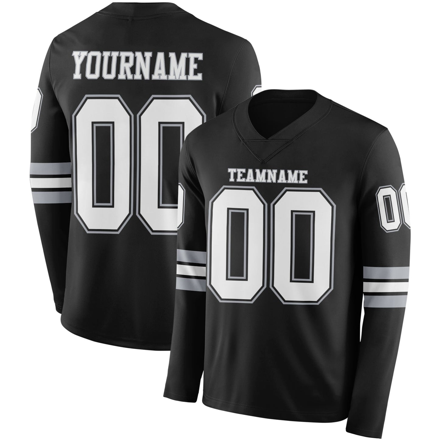 Custom Black White-Gray Long Sleeve Authentic Football Jersey - Main View