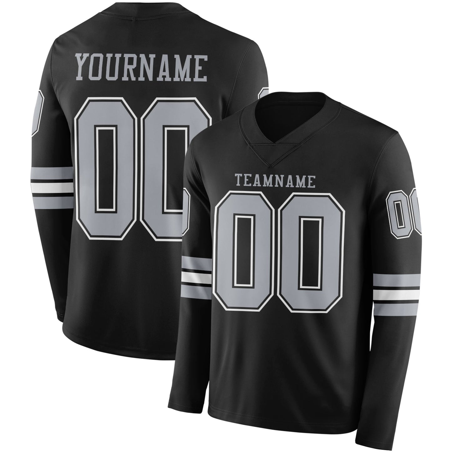 Custom Black Gray Long Sleeve Authentic Football Jersey - Main View