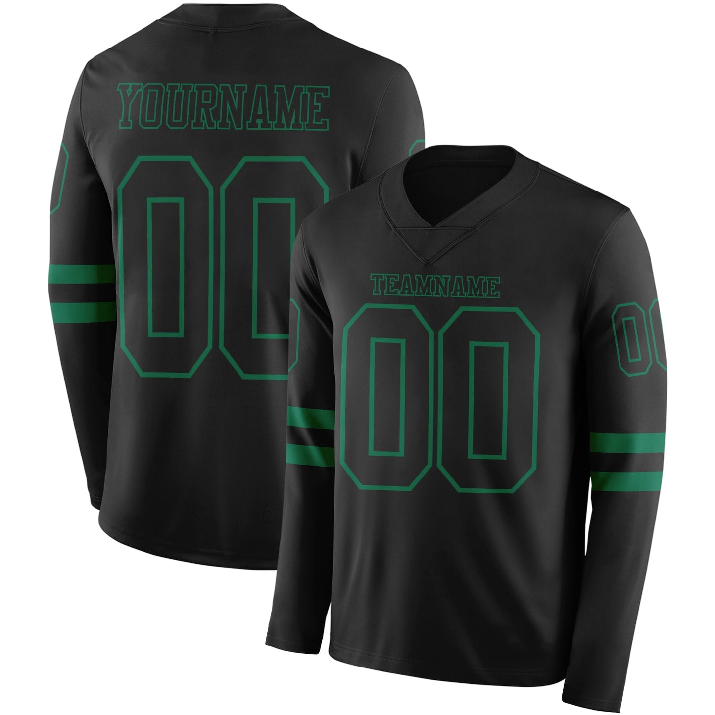 Custom Black Kelly Green Long Sleeve Authentic Football Jersey - Main View
