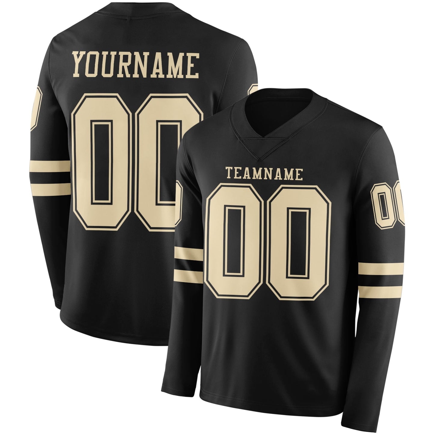 Custom Black Cream Long Sleeve Authentic Football Jersey - Main View