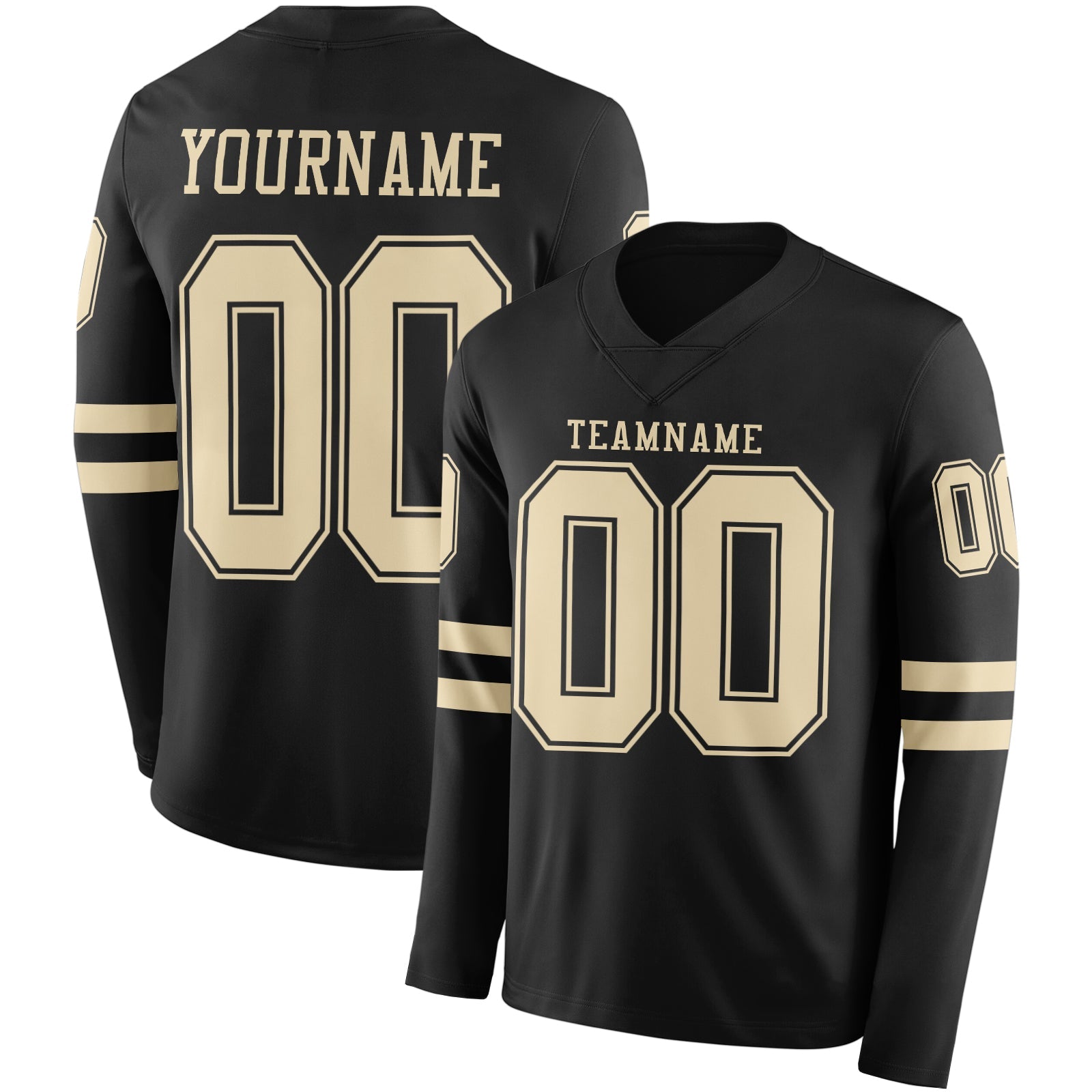 Custom Black Cream Long Sleeve Authentic Football Jersey - Main View