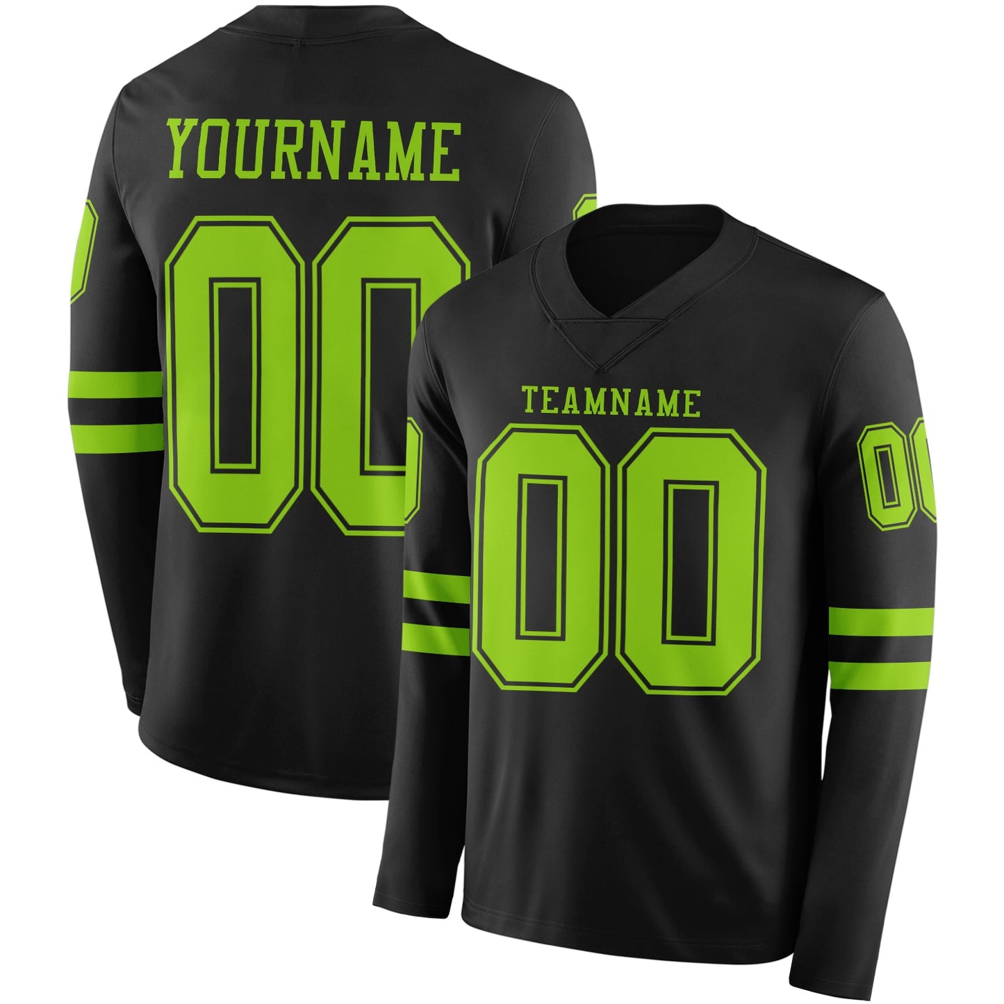 Custom Black Neon Green Long Sleeve Authentic Football Jersey - Main View