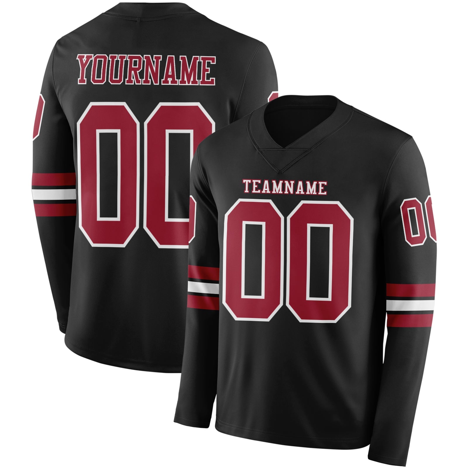 Custom Black Cardinal-White Long Sleeve Authentic Football Jersey - Main View