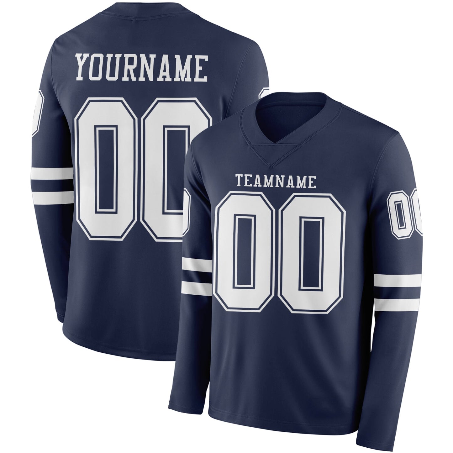 Custom Navy White Long Sleeve Authentic Football Jersey - Main View