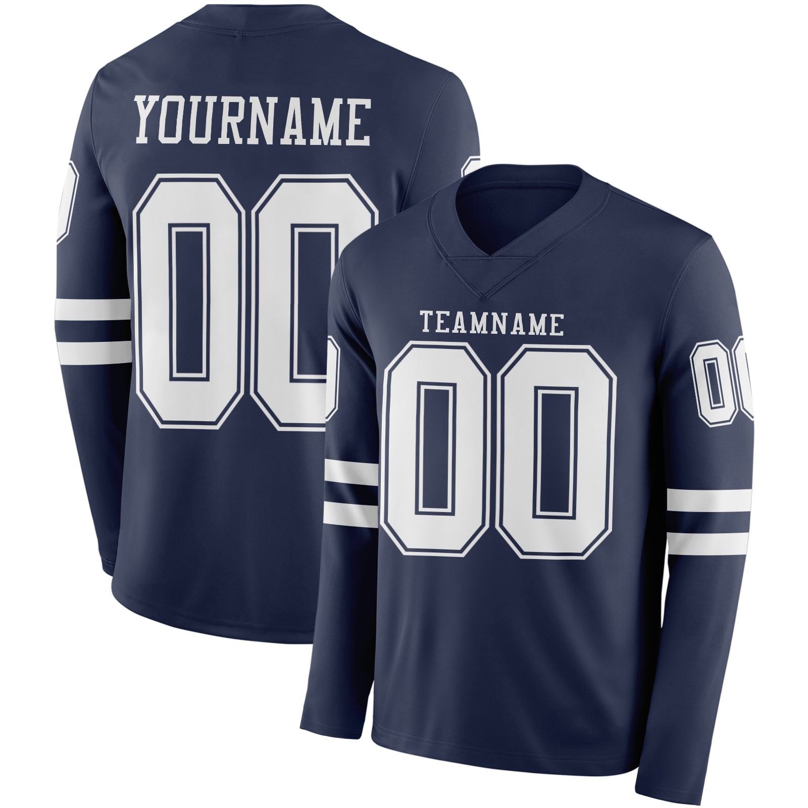 Custom Navy White Long Sleeve Authentic Football Jersey - Main View