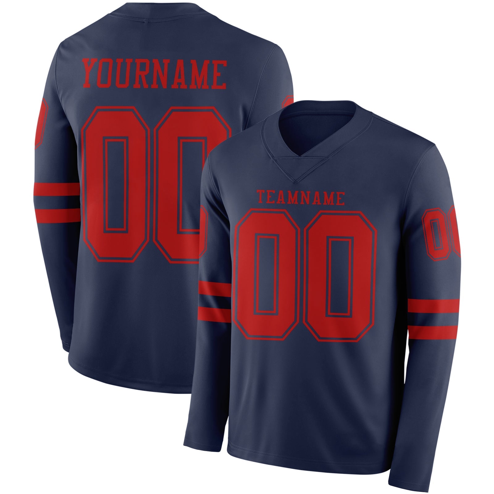 Custom Navy Red Long Sleeve Authentic Football Jersey - Main View