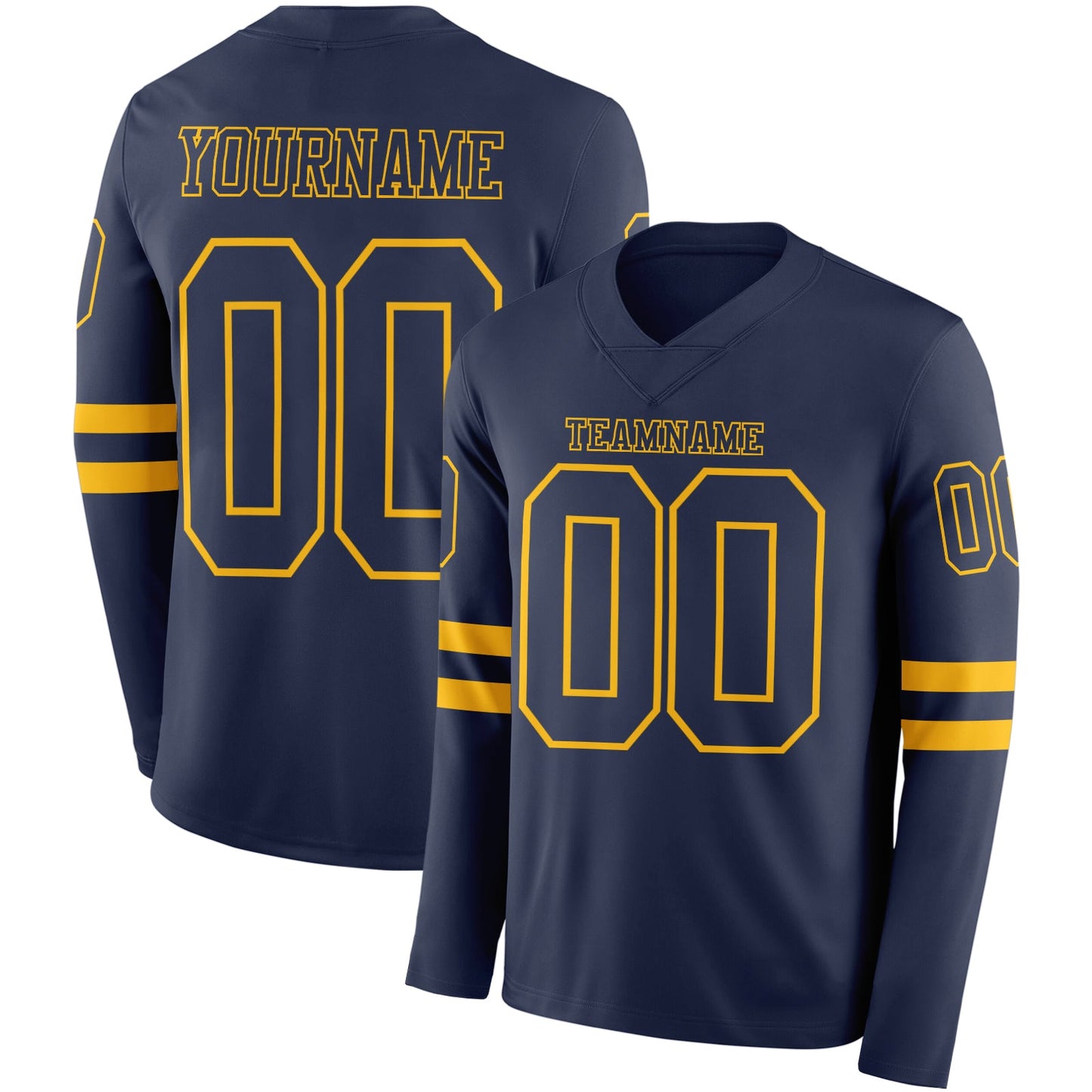 Custom Navy Gold Long Sleeve Authentic Football Jersey - Main View
